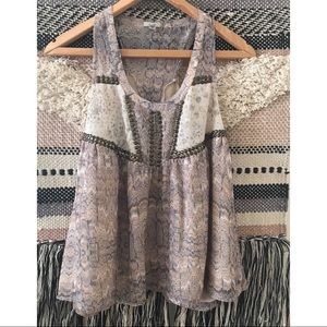 Ecote Urban Outfitters UO babydoll Top beige Bohemian Studded Racer Back neutral